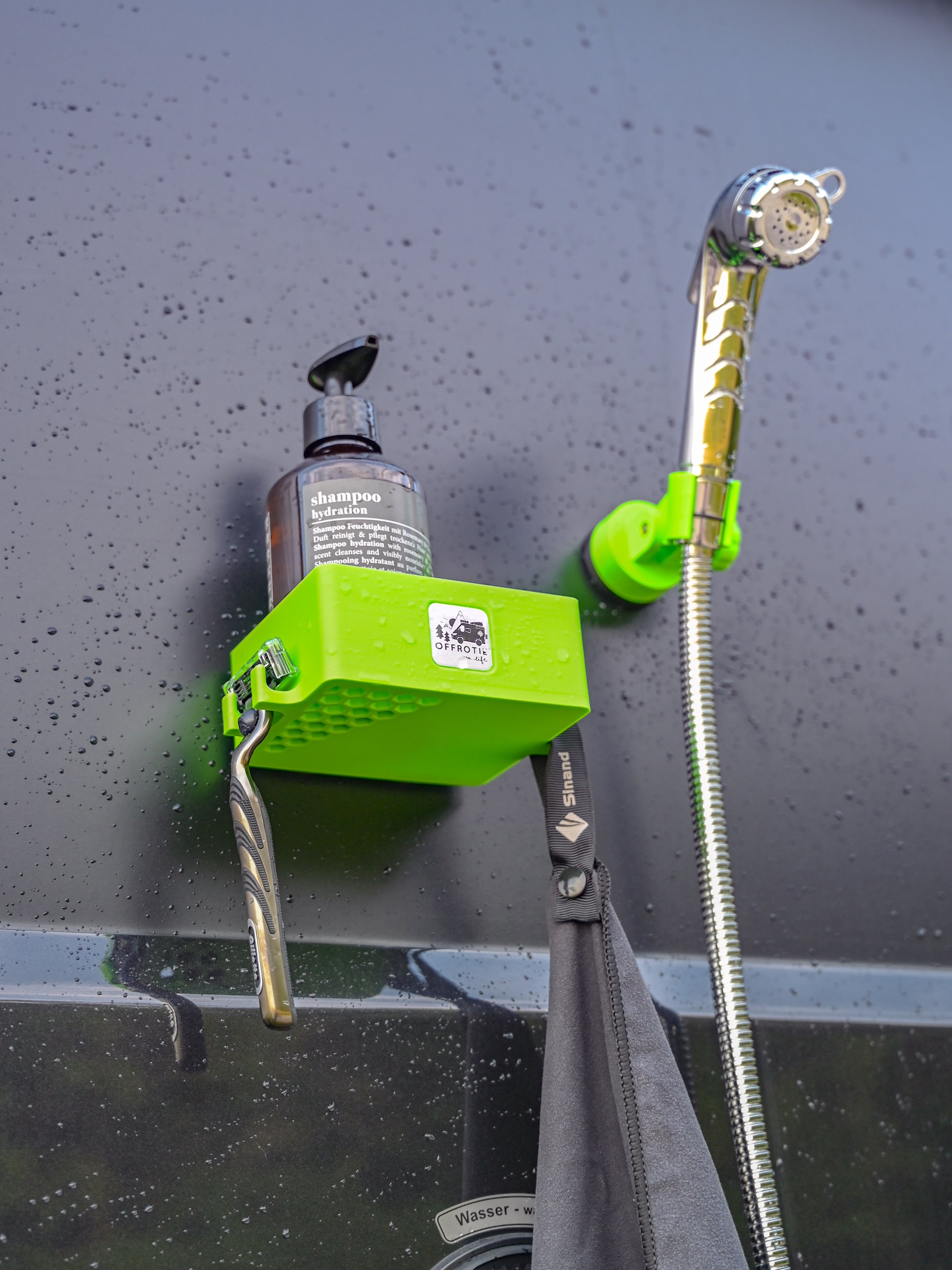 Kit supporto e cestino per doccia magnetico stampato in 3D Offrotie - Portatile per Vanlife