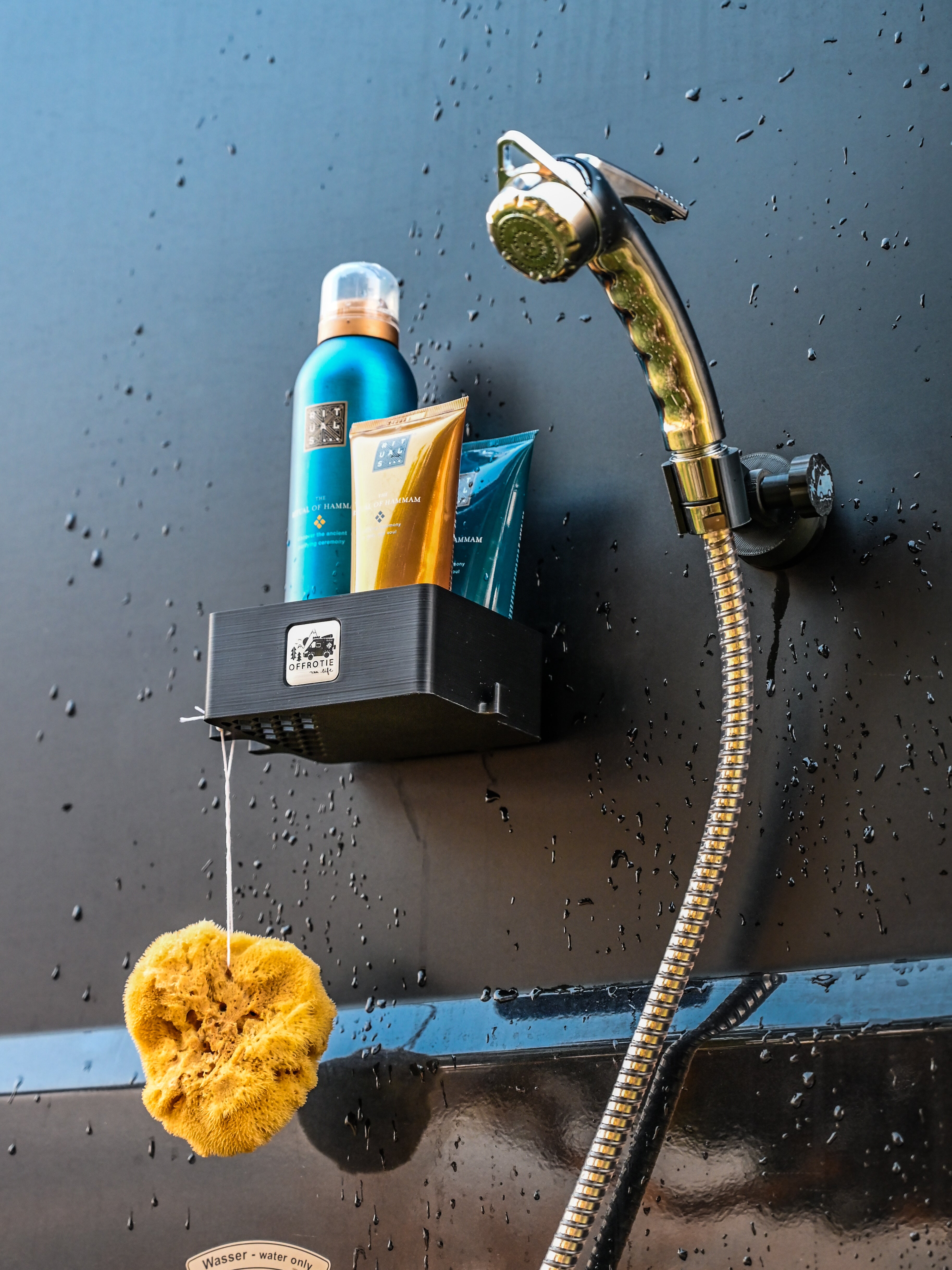 Kit supporto e cestino per doccia magnetico stampato in 3D Offrotie - Portatile per Vanlife