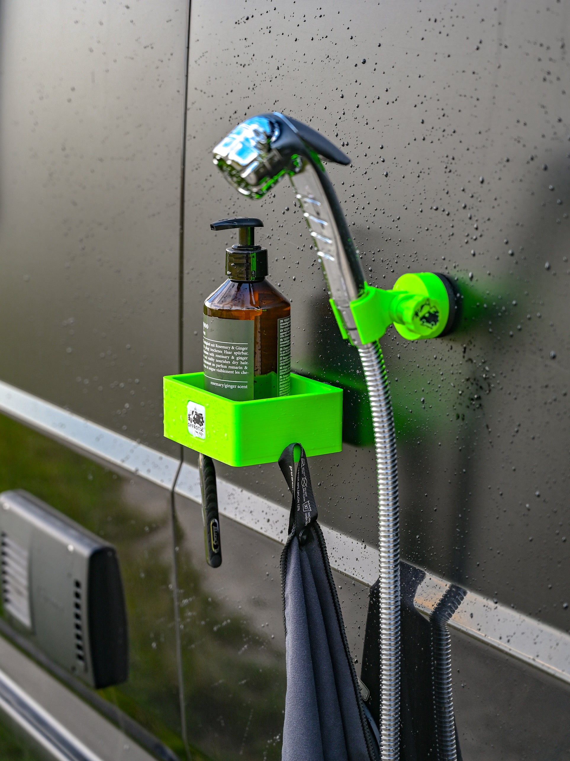 Kit supporto e cestino per doccia magnetico stampato in 3D Offrotie - Portatile per Vanlife