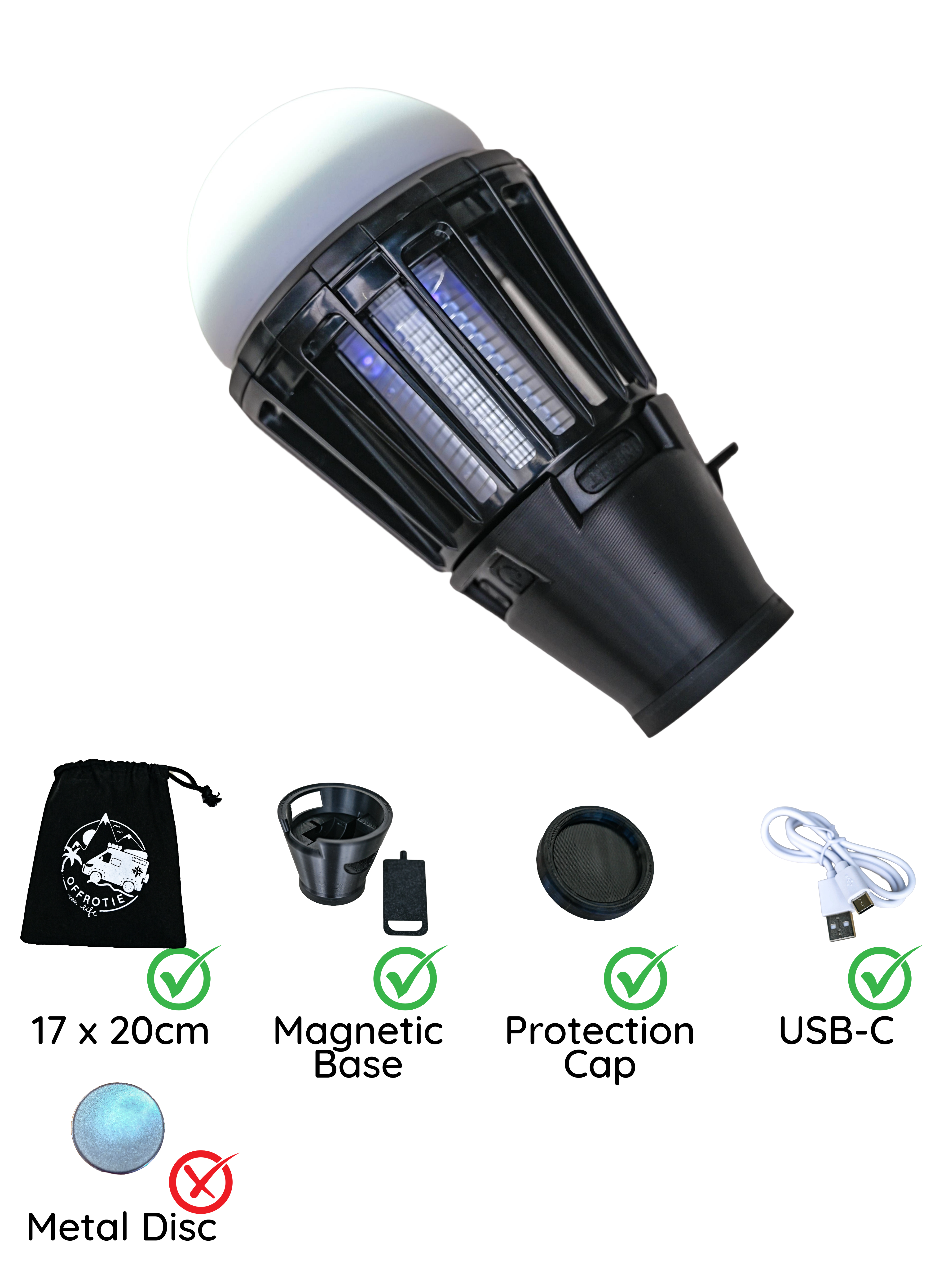 Die magnetische Moskitolampe – Offrotie 3D-gedruckter Sockel für Bo-Camp, 180 Lumen, wasserdicht – tragbar fürs Vanlife