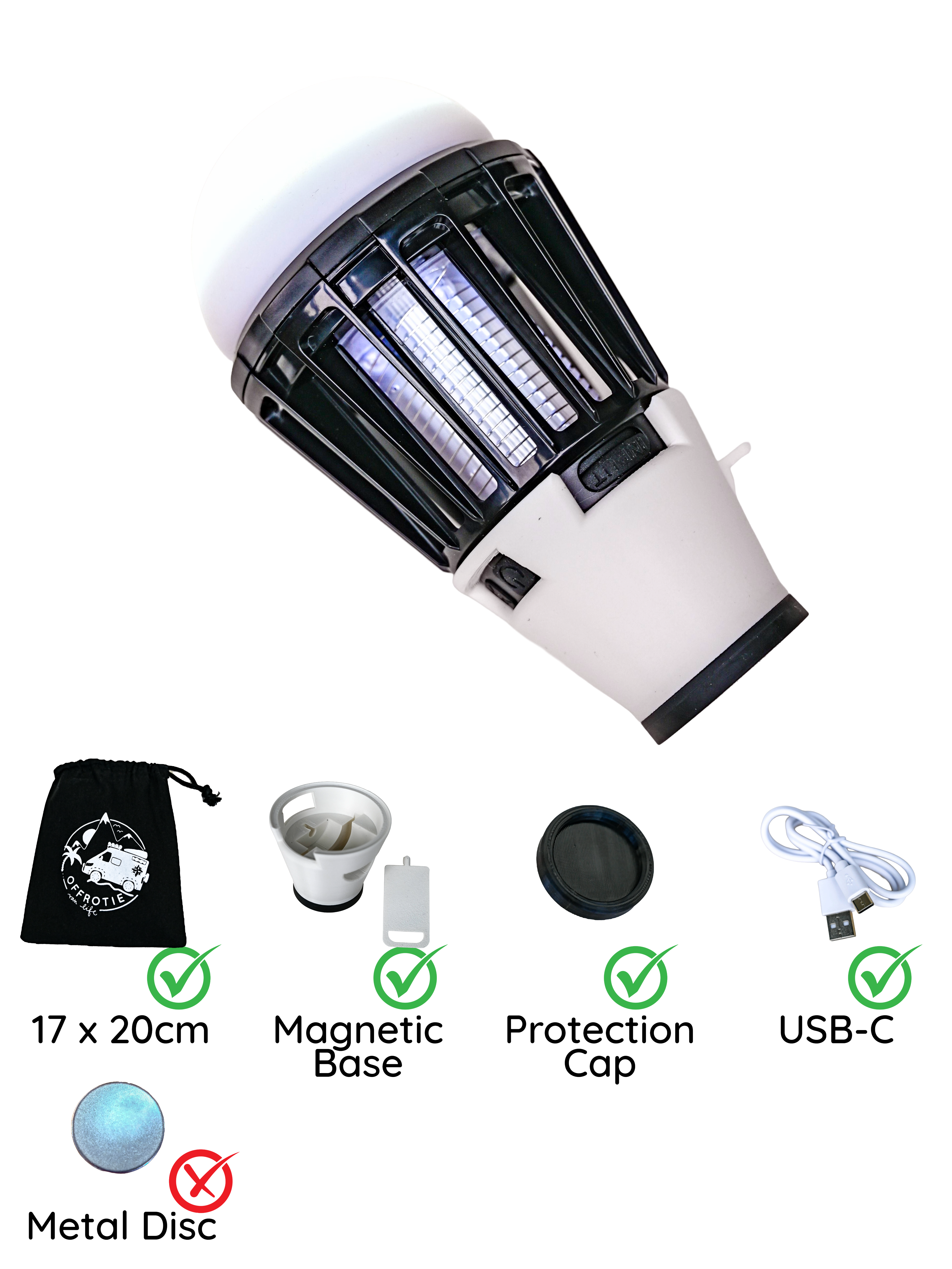 La Lampada antizanzare magnetica - Base stampata in 3D Offrotie per Bo-Camp 180 lumen impermeabile - Portatile per Vanlife